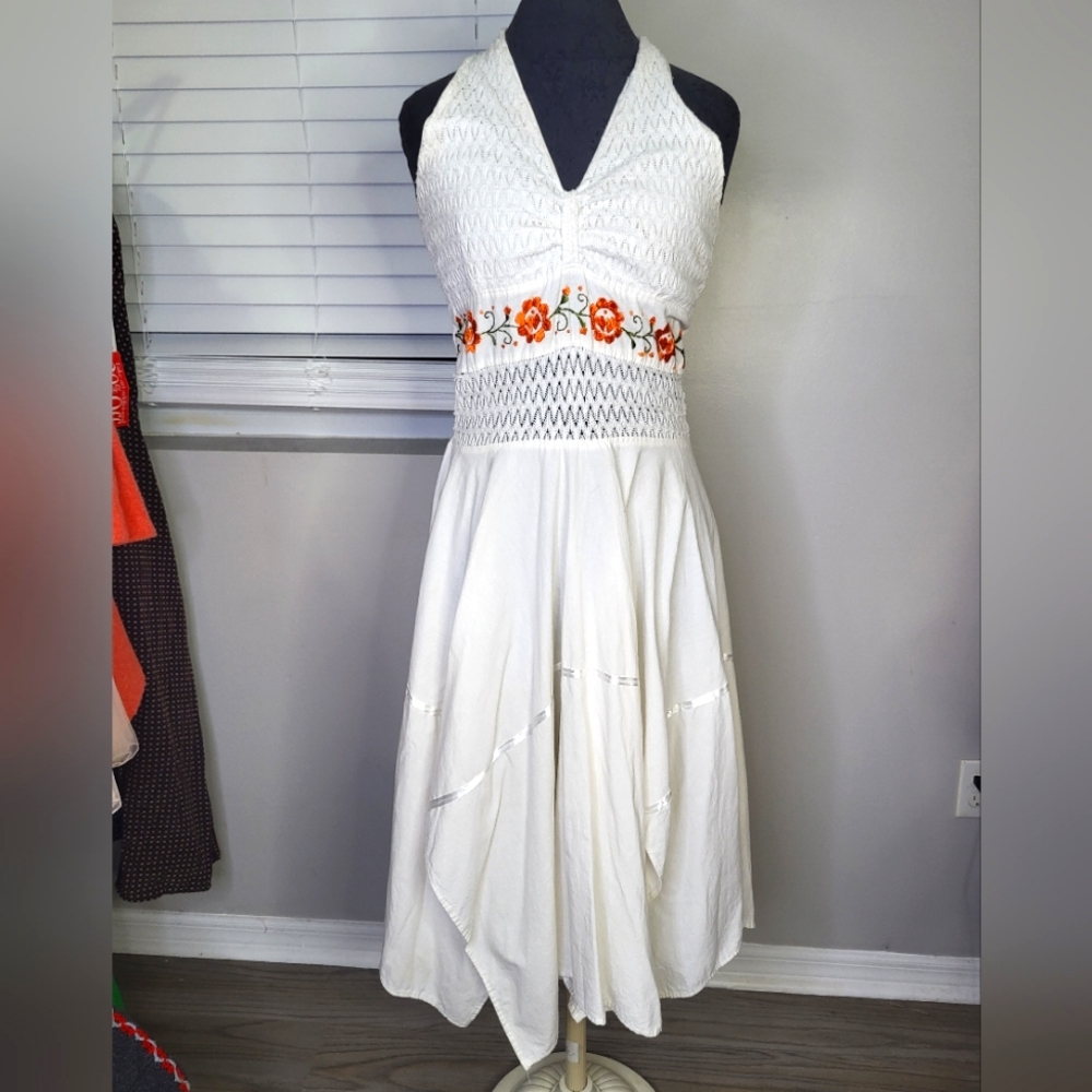 Vintage 1970's Embroidered Assymetric Midi Dress